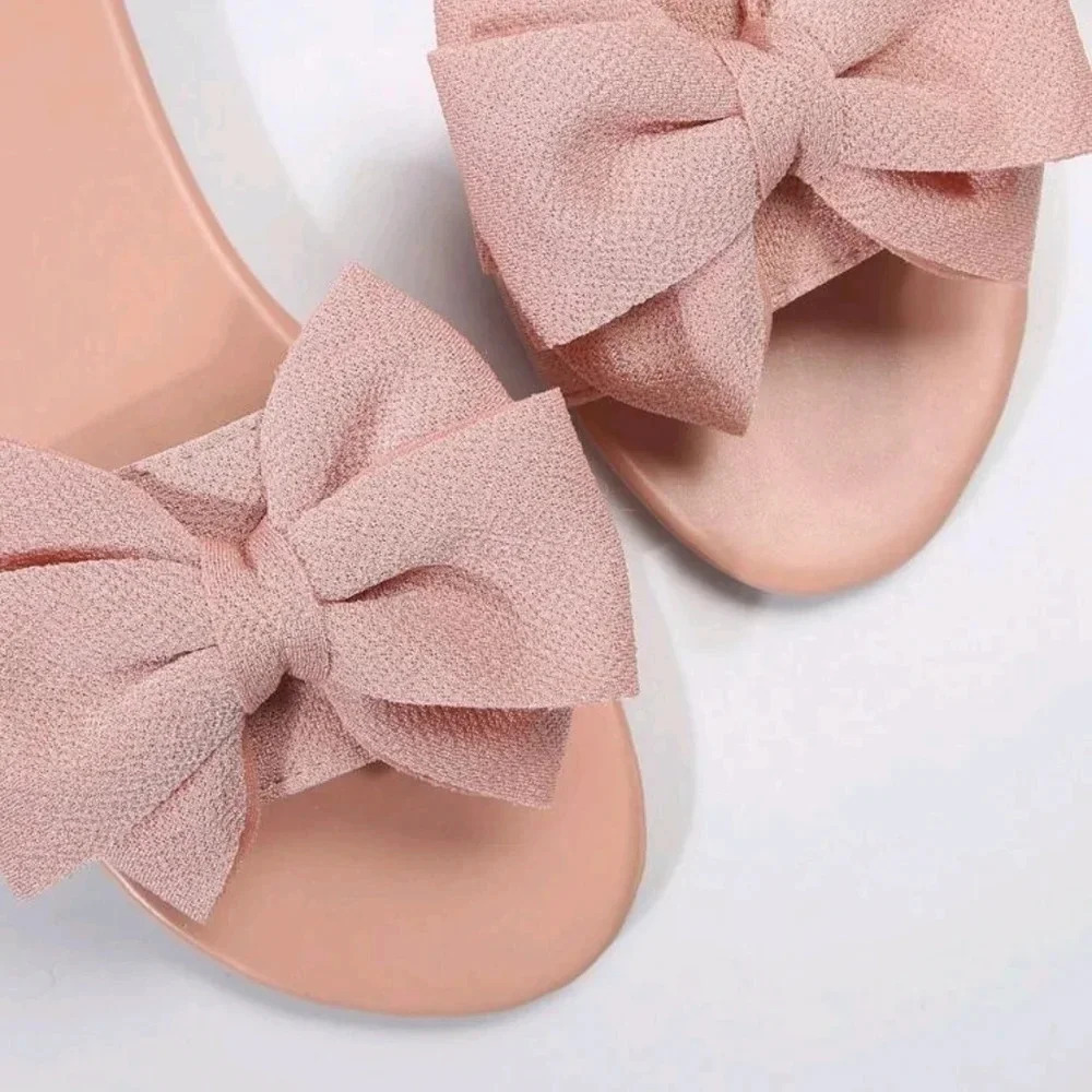 Bowknot Slide Slippers For Women, Round Toe Fashionable Beach Shoes Non-Slip - Picture 6 of 7